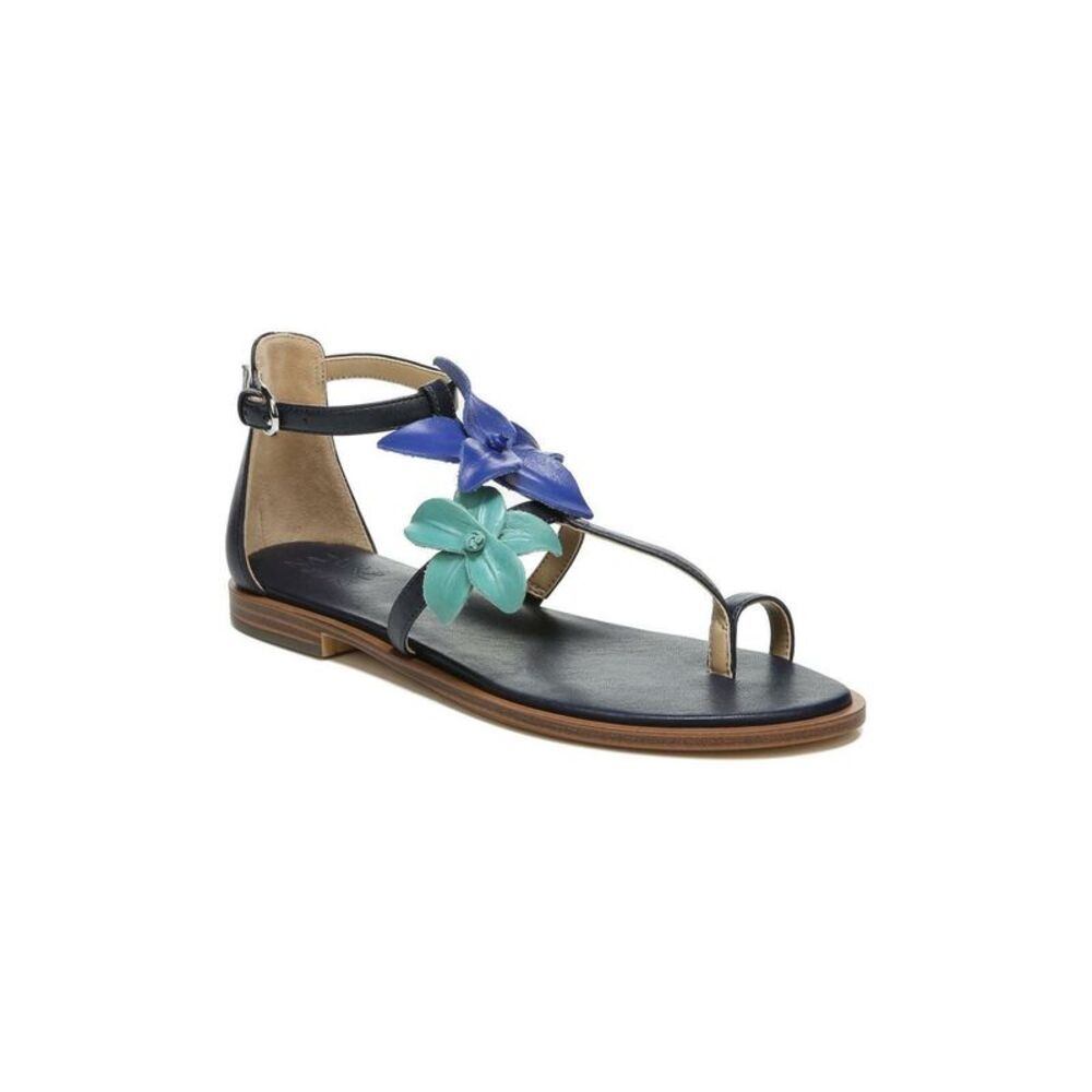 NATURALIZER Womens Navy Flower Accents Toe-Loop Non-Slip Farah Thong Sandals 6 M